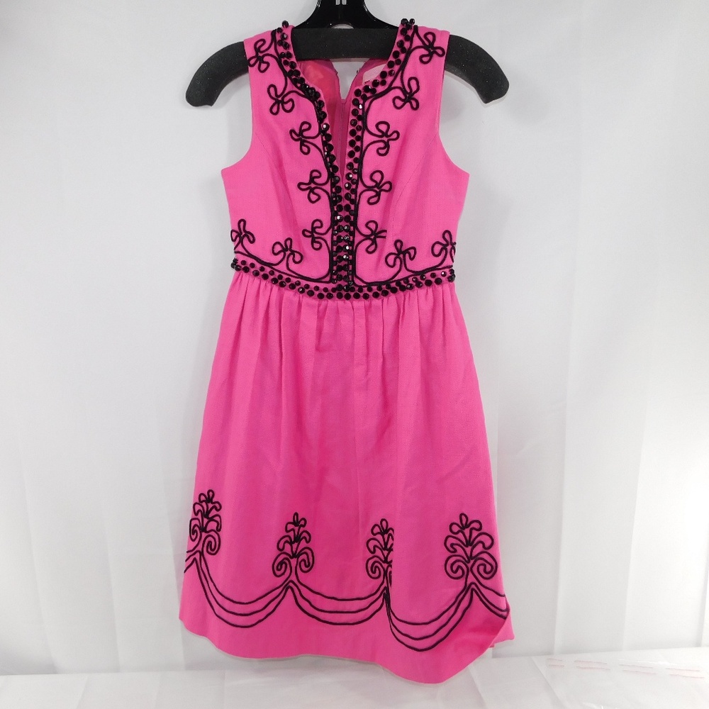 Lilly Pulitzer Pink Black Beaded Dress Size 0